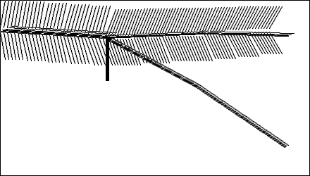 \begin{picture}(440,250)
(000,000){\line(440,000)}
(000,000){\line(000,250)}
(439,000){\line(000,250)}
(000,249){\line(440,000)}

(000,205;4,2;5){\line(150,-10)}
(000,206;3,2;2){\line(150,-10)}
(000,210;5,0;6){\line(8,40)}
(030,208;5,0;6){\line(8,40)}
(060,206;5,0;6){\line(10,40)}
(090,204;5,0;6){\line(12,40)}
(120,202;5,0;6){\line(12,40)}
(000,205;5,0;6){\line(8,-40)}
(030,203;5,0;6){\line(10,-40)}
(060,201;5,0;6){\line(10,-40)}
(090,199;5,0;6){\line(12,-40)}
(120,197;5,0;6){\line(15,-40)}

(150,195;3,2;3){\line(140,+7)}
(150,196;4,2;1){\line(140,+7)}
(150,195;4,0;10){\line(14,-38)}
(190,197;4,0;10){\line(15,-37)}
(230,199;4,0;15){\line(16,-36)}
(150,199;4,0;10){\line(15,38)}
(190,201;4,0;10){\line(16,37)}
(230,203;4,0;15){\line(16,36)}

(290,202;4,2;3){\line(120,-4)}
(290,203;2,2;1){\line(120,-4)}
(290,201;4,0;8){\line(17,-35)}
(322,203;4,0;8){\line(18,-34)}
(354,205;4,0;8){\line(19,-32)}
(290,205;4,0;8){\line(17,35)}
(322,207;4,0;8){\line(18,34)}
(354,209;4,0;8){\line(19,32)}

(150,195;2,2;3){\line(130,-70)}
(151,196;4,2;2){\line(130,-70)}
(280,125;2,2;3){\line(125,-85)}
(281,126;4,2;2){\line(125,-85)}
(150,195;1,0;5){\line(0,-60)}
\end{picture}