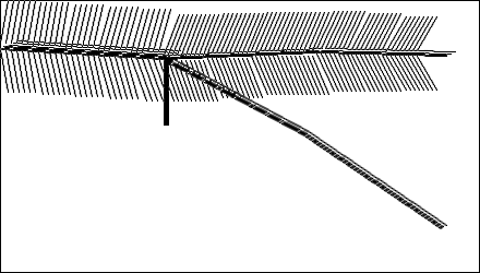 \begin{picture}(440,250)
(000,000){\line(440,000)}
(000,000){\line(000,250)}
(439,000){\line(000,250)}
(000,249){\line(440,000)}

(000,205;4,2;5){\line(150,-10)}
(000,206;3,2;2){\line(150,-10)}
(000,210;5,0;6){\line(8,40)}
(030,208;5,0;6){\line(8,40)}
(060,206;5,0;6){\line(10,40)}
(090,204;5,0;6){\line(12,40)}
(120,202;5,0;6){\line(12,40)}
(000,205;5,0;6){\line(8,-40)}
(030,203;5,0;6){\line(10,-40)}
(060,201;5,0;6){\line(10,-40)}
(090,199;5,0;6){\line(12,-40)}
(120,197;5,0;6){\line(15,-40)}

(150,195;3,2;3){\line(140,+7)}
(150,196;4,2;1){\line(140,+7)}
(150,195;4,0;10){\line(14,-38)}
(190,197;4,0;10){\line(15,-37)}
(230,199;4,0;15){\line(16,-36)}
(150,199;4,0;10){\line(15,38)}
(190,201;4,0;10){\line(16,37)}
(230,203;4,0;15){\line(16,36)}

(290,202;4,2;3){\line(120,-4)}
(290,203;2,2;1){\line(120,-4)}

(290,201;4,0;8){\line(17,-35)}
(322,200;4,0;8){\line(18,-34)}
(354,199;4,0;8){\line(19,-32)}
(290,205;4,0;8){\line(17,35)}
(322,204;4,0;8){\line(18,34)}
(354,203;4,0;8){\line(19,32)}

(150,195;2,2;3){\line(130,-70)}
(151,196;4,2;2){\line(130,-70)}
(280,125;2,2;3){\line(125,-85)}
(281,126;4,2;2){\line(125,-85)}
(150,195;1,0;5){\line(0,-60)}
\end{picture}