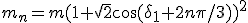 m_n = m (1 + \sqrt{2}\cos(\delta_1 + 2n\pi/3))^2 