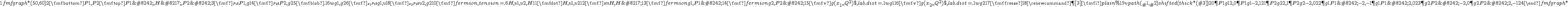 1 \begin{fmfgraph*}(50,60)
 2  \fmfbottom{P1,P2} \fmftop{P1′,H’,P2′}
 3  \fmf{fermion,tension=2,lab=$P_1$}{P1,g1}
 4  \fmf{fermion,tension=2,lab=$P_2$}{P2,g2}
 5  \fmfblob{.16w}{g1,g2}
 6  \fmf{gluon,lab.side=right,
 7      lab=$x_1P_1$}{g1,v1}
 8  \fmf{gluon,lab.side=right,
 9     lab=$x_2P_2$}{v2,g2}
10  \fmf{fermion,tension=.6}{H,v1,v2,H}
11  \fmfdot{H,v1,v2}
12  \fmf{dbl_dots,lab=$H$}{H,H’}
13  \fmf{fermion}{g1,P1′}
14  \fmf{fermion}{g2,P2′}
15  \fmfv{lab=$g(x_1,,Q^2)$,lab.dist=.1w}{g1}
16  \fmfv{lab=$g(x_2,,Q^2)$,lab.dist=.1w}{g2}
17  \fmffreeze
18  \renewcommand{\P}[3]{\fmfi{plain}{%
19    vpath(__#1,__#2) shifted (thick*(#3))}}
20  \P{P1}{g1}{2,0} \P{P1}{g1}{-2,1}
21  \P{P2}{g2}{2,1} \P{P2}{g2}{-2,0}
22  \P{g1}{P1′}{-2,-1} \P{g1}{P1′}{2,0}
23  \P{g2}{P2′}{-2,0} \P{g2}{P2′}{2,-1}
24 \end{fmfgraph*}

