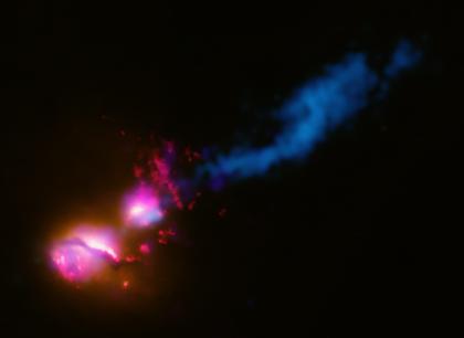 black hole jet striking another galaxy