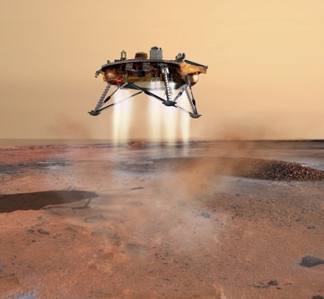 Phoenix Lander making a soft landing on Mars - depiction by JPL artist Corby Waste