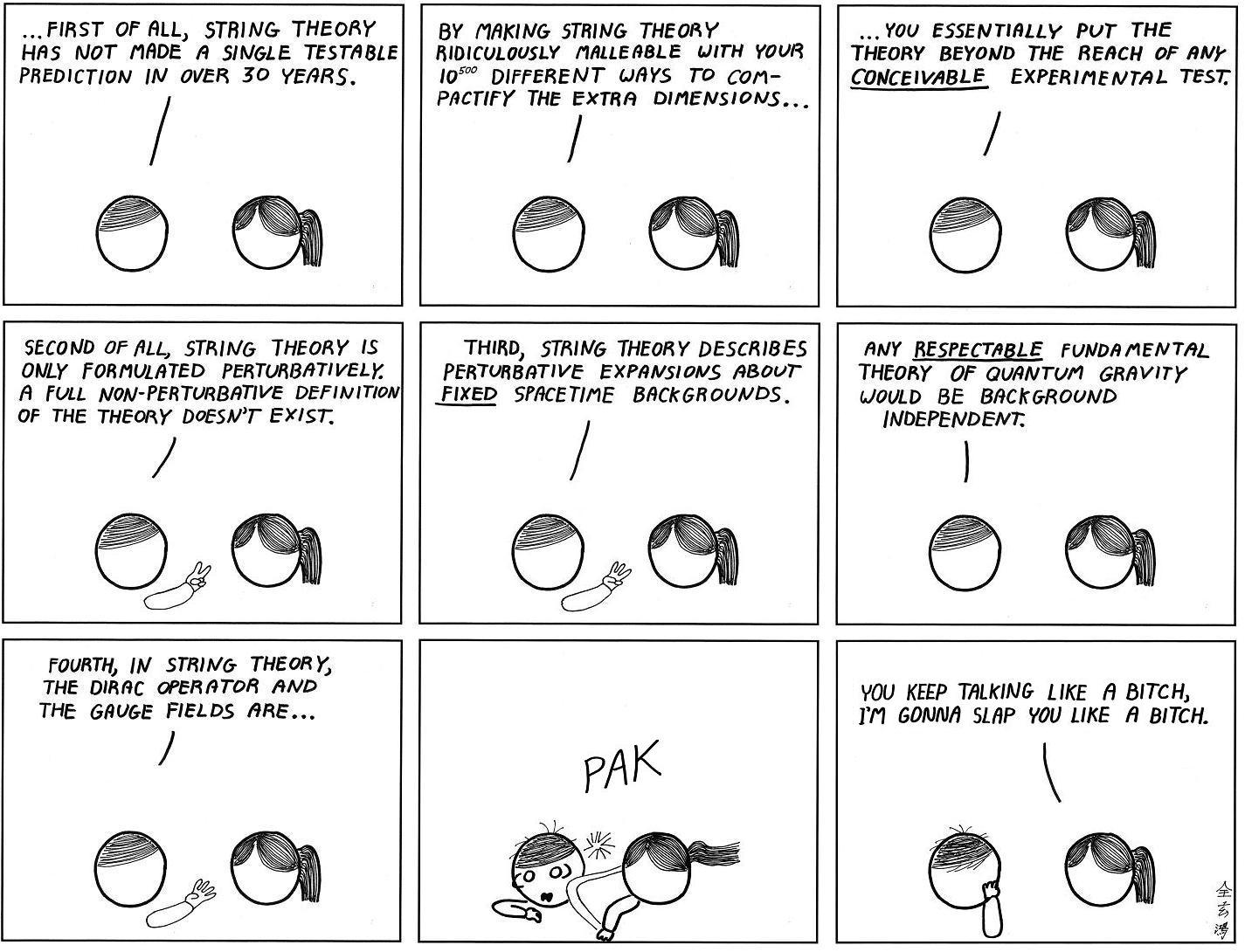 arguing with a string theorist by abstruse goose