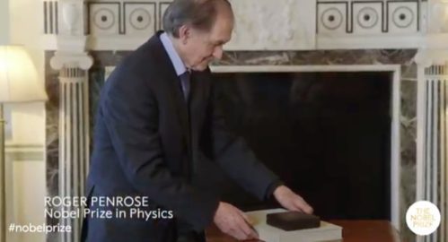 Roger Penrose accepting the 2020 Nobel Prize for Physics