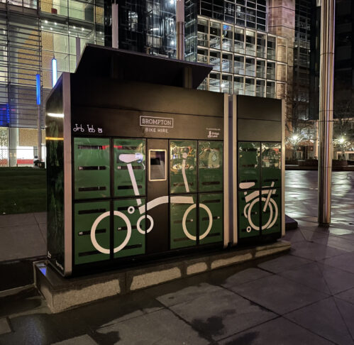 Brpmpton bicycle rental lockers.